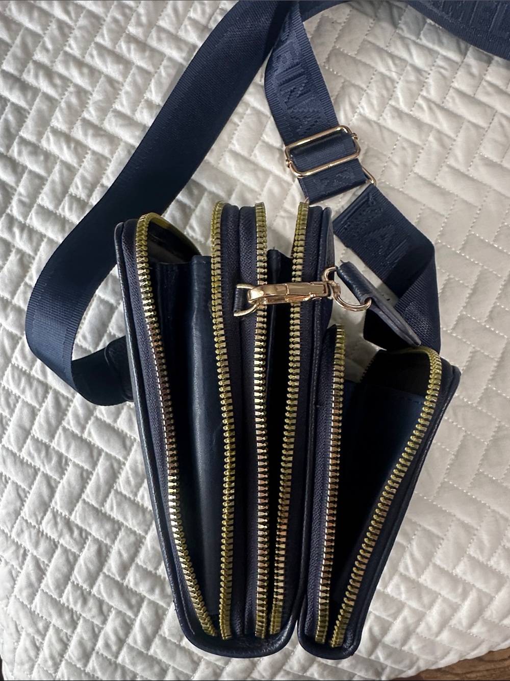 Navy Crossbody Phone Bag with Wide Strap - Picture 5 of 7